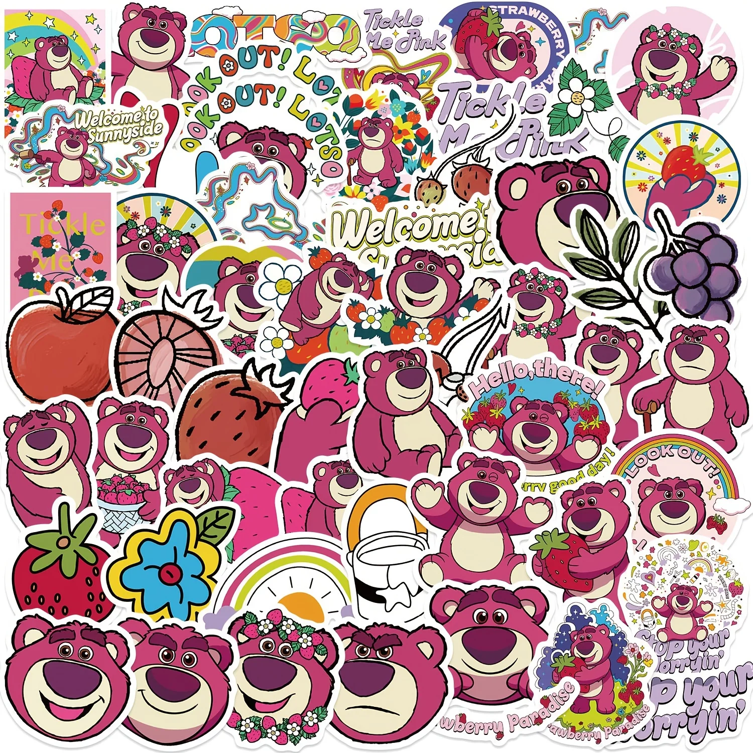 55pcs Disney Strawberry Bear Toy Graffiti Stickers For Decorating Mobile Phones, Handbooks, Notebooks, Computers, And Tablets