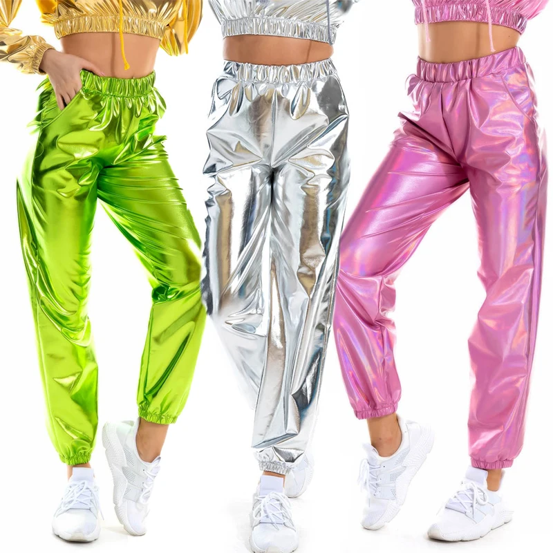 

Women Nightclub Pole Dance Trousers Hip Hop Slacks Dj Costume Street Dance Stage Wear Party Holographic Pants Cheerleading Loose