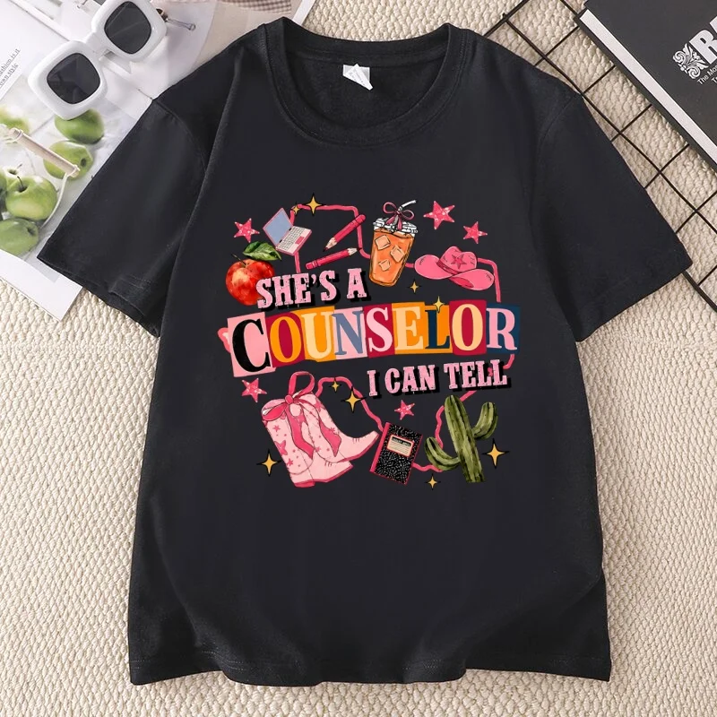 She's A Counselor I Can Tell T Shirt Mental Health T-Shirt Men Women Casual Round Neck Comfortable Tshirts Unisex Clothing