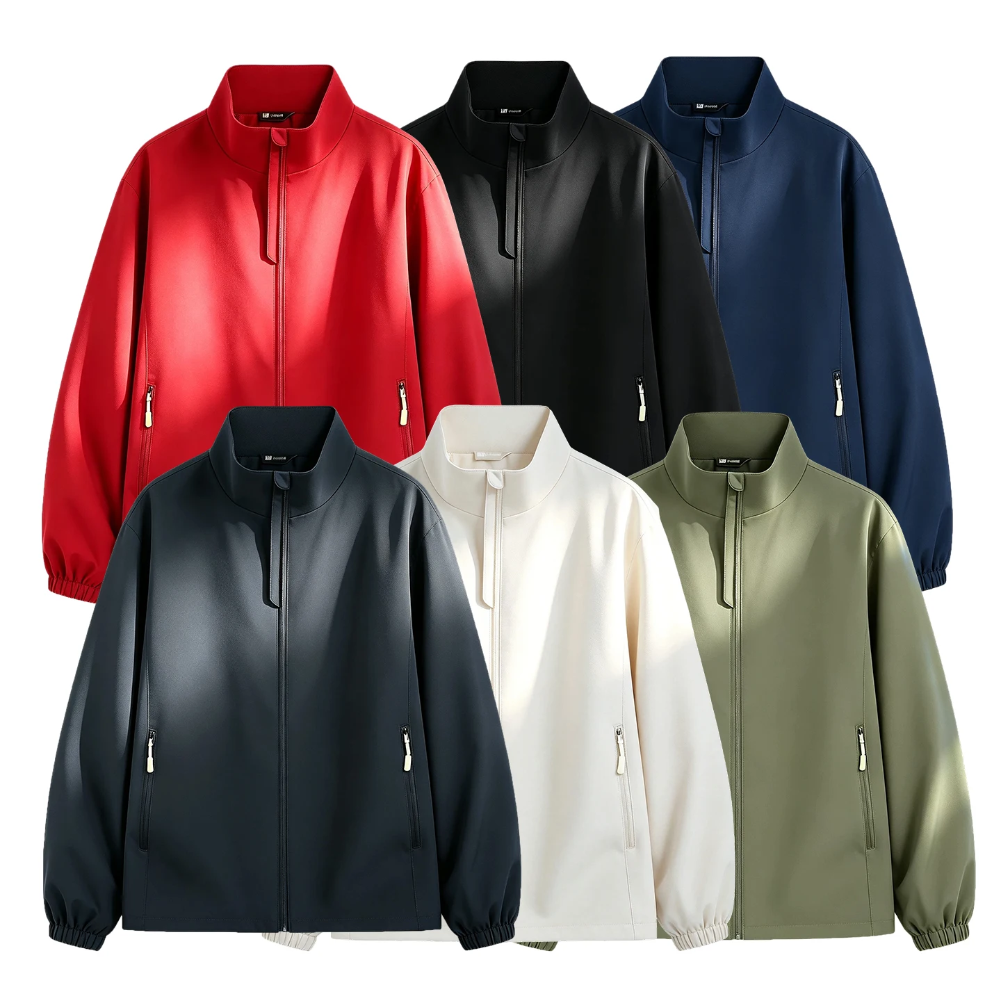 Men Multi‑Color Stand Collar Zip‑Up Jacket Loose Casual Solid Windbreaker Outerwear