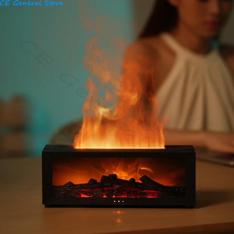 New Flame Aromatherapy Machine Colorful Essential Oil Diffuser Home Large Fog Volume Flame Humidifier 3D Flame Fireplace Machine