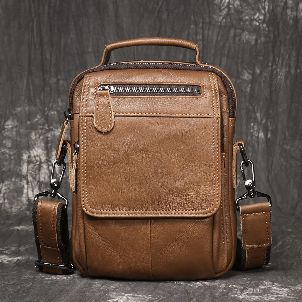 New Men's Genuine Leather Shoulder Bag - Premium Full Grain Crossbody Messenger Bag - Multi-Pocket Travel Sling Bag