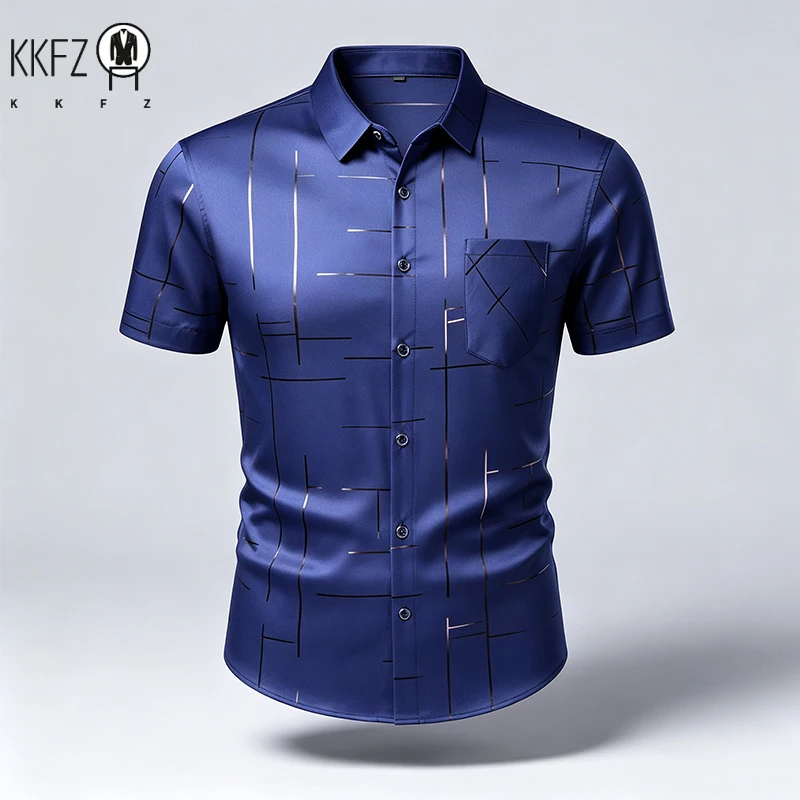 New Mens Lapel Short Sleeve Dress Shirts Anti Wrinkle Smooth Touch Fabric Slim Silhouette Office Daily Wear Tops