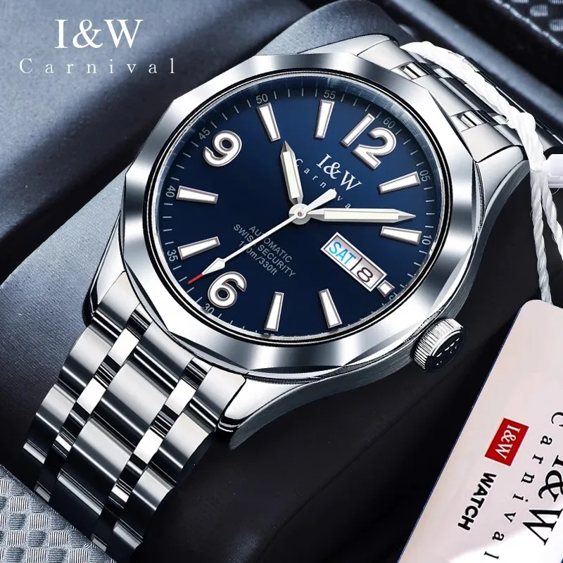 Reloj CARNIVAL Mens Tungsten Mechanical Watch Brand Luxury NH36A Automatic Movement Wristwatches for Men Waterproof Montre Homme