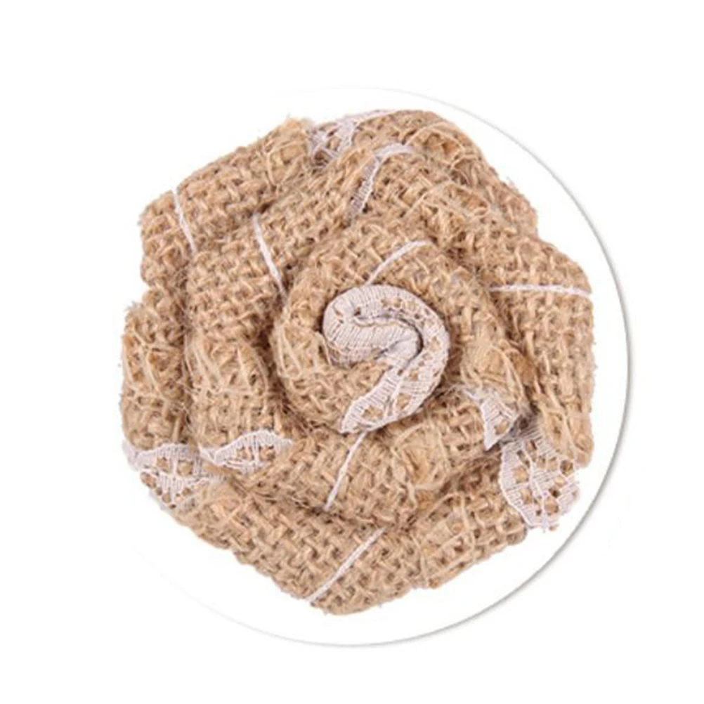 

24 Pcs Christmas Decor Bows Set Wedding Table Natural Burlap Jute Flower Party Accessories Artificial Brooch Pin Elegant