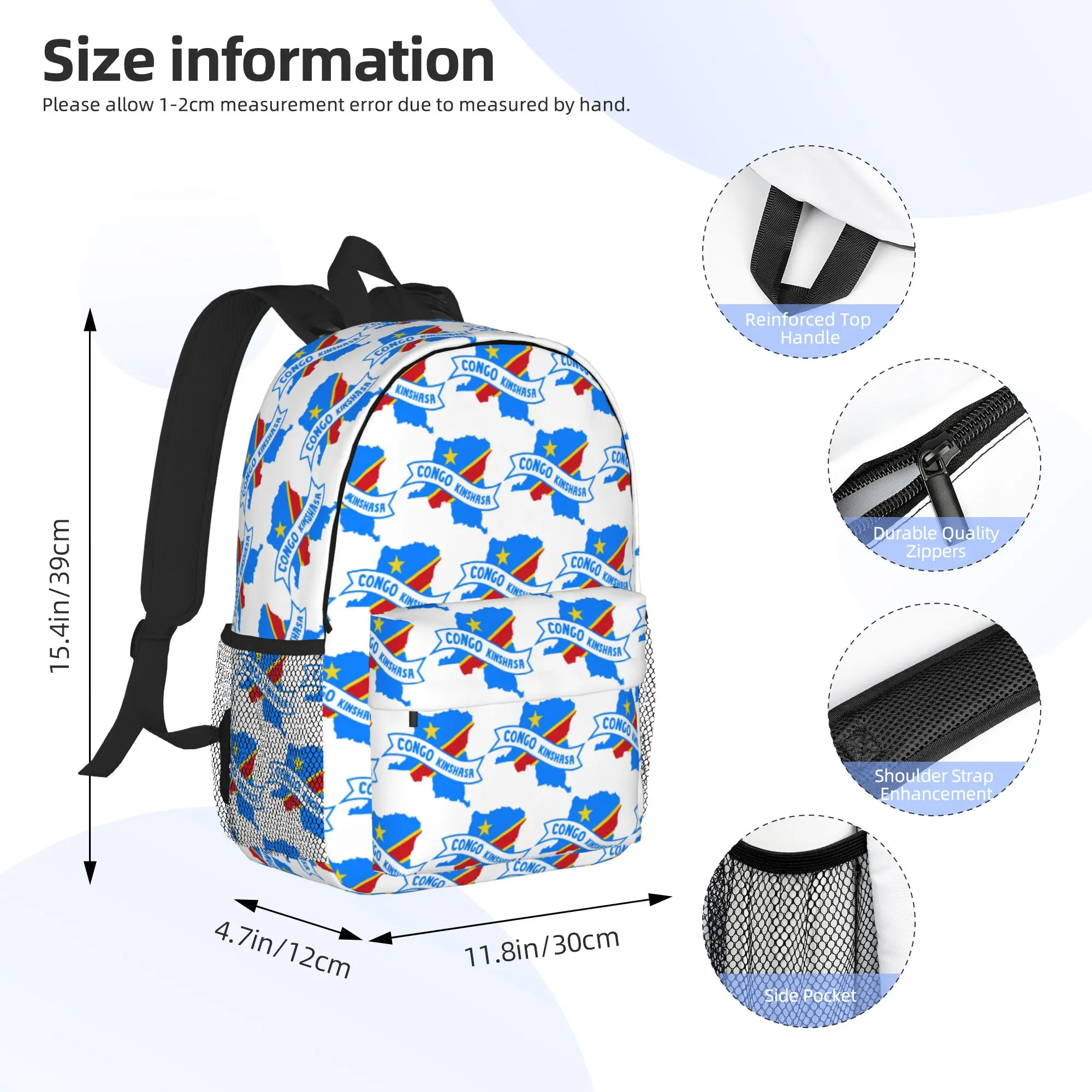 Free Congo flag Backpack Hot Sale Daypack Large Capacity Boys Girls BookBag Shoulder Bags for Men Women School Bag