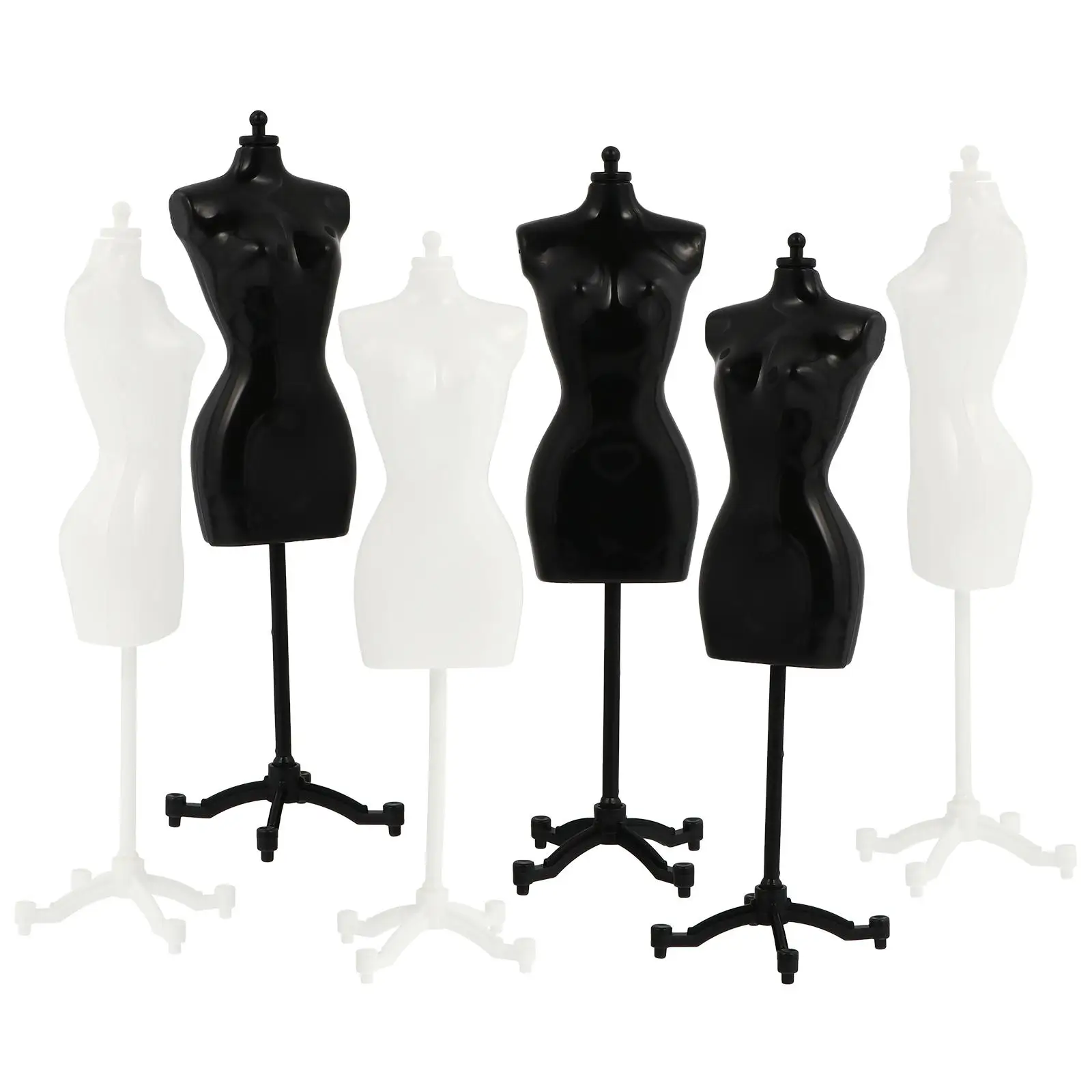 6 stks Mini Mannequin Model Jurk Rack Halve lengte Display Kleding Accessoires Zwart Wit