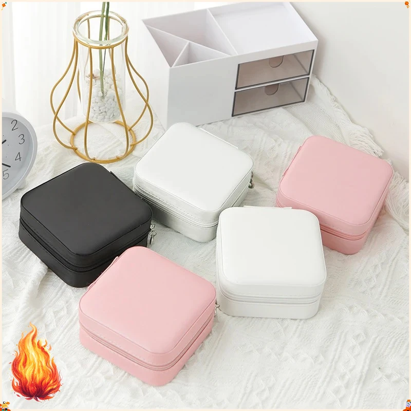 

Portable Leather Jewelry Storage Box Single Layer Design Travel Earring Ring Necklace Organizer Fashion Women Jewelry Collection