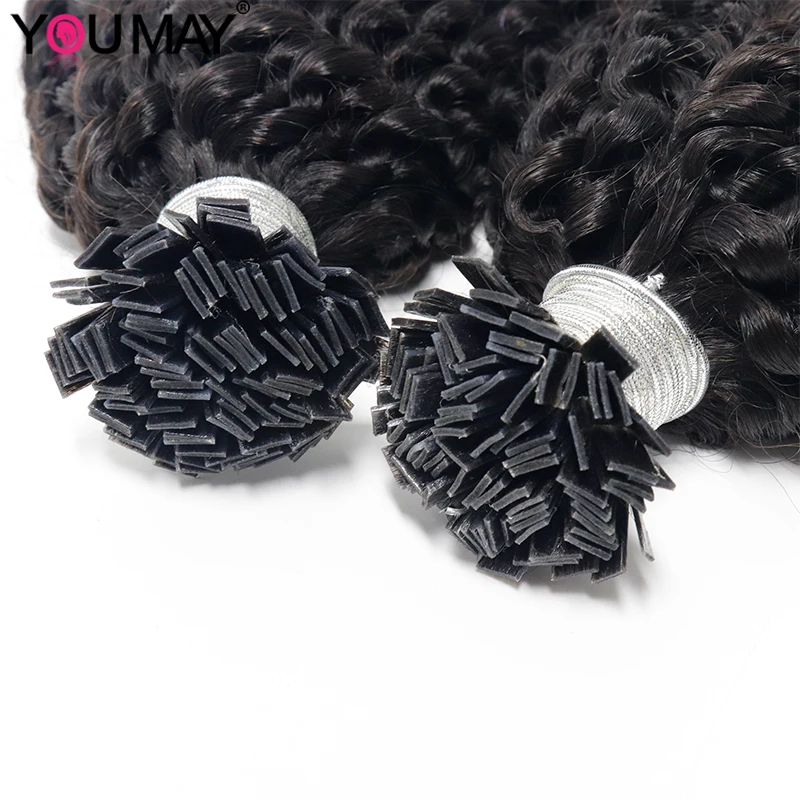 3C4A Kinky Curly K Tip Extension Flat Fusion I Tip Brazilian Curly Human Hair Bundles Keratin Tip Hair For Black YouMay Virgin