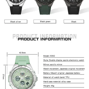 Sanda-Analog-Digital Pulse Sandal for Men and Women, Luminous Timer, Resin Band, Rose, Unisex, Fashion, 2024, 6062 8 Main Sales Sanda Clock - №1