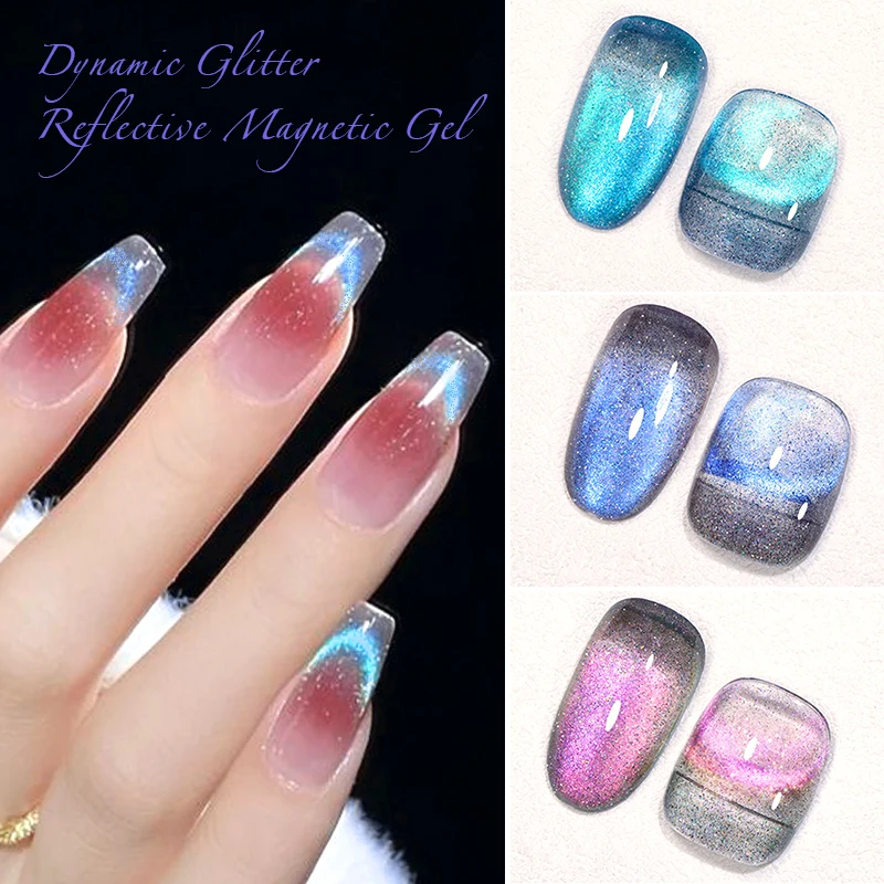 Mtssii 7ml Cat Magnetic Gel Nail Polish Semi Permanent Dynamic Glitter Reflective Nail Gel Soak Off UV Gel Nail Art Varnish