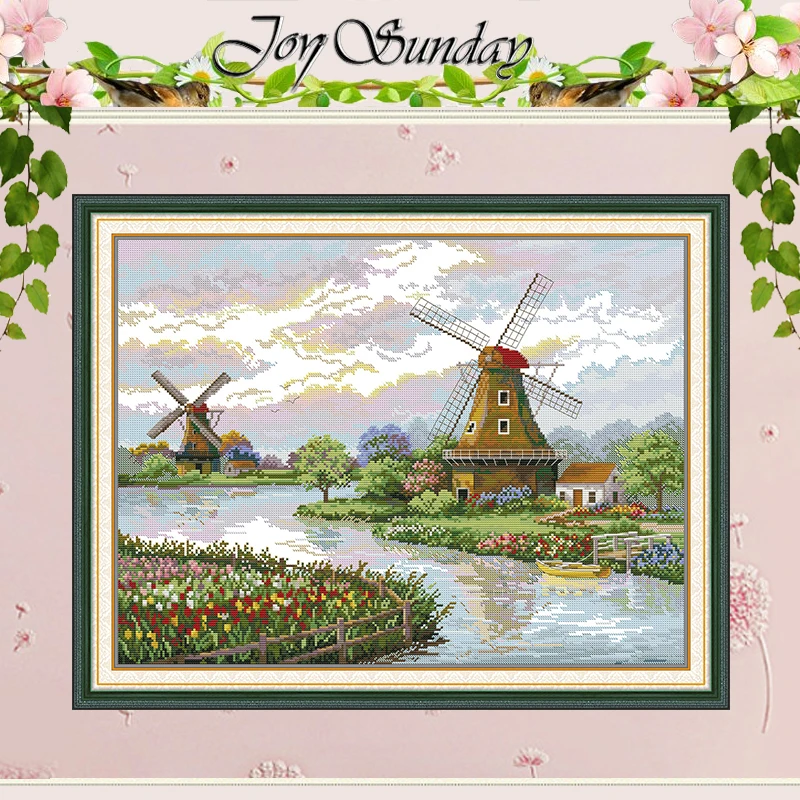 

Joy Sunday Dutch Windmills Patterns Counted DIY 11CT 14CT 16CT Stamped DMC Cross-stitch Kit Embroidery Needlework Set Home Decor