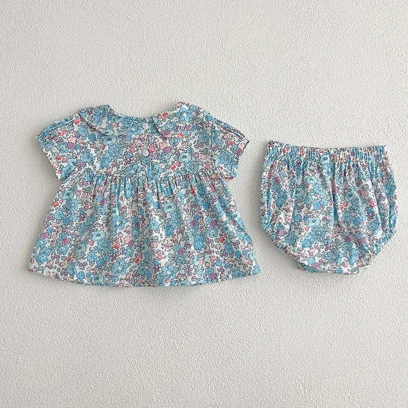 2024 New Summer Toddler Baby Girl Clothes Set Short Sleeved Cotton Printed Shirt+PP Shorts 0-24M Children Clothing Set