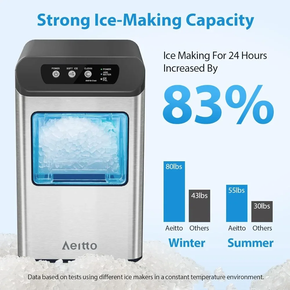 Ice Maker, 55 Lbs/Day, Chewable Ices Maker, Rapid Ices Release in 5 Mins, Auto Water Refill, Self-Cleaning, Countertop Ice Maker