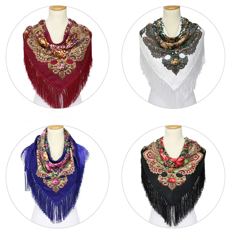 Oversized Square Shawls Women Cotton Print Floral Pashmina Classical Tassels Mujer Bufanda Russian Style Scarf Capes Soft Chal