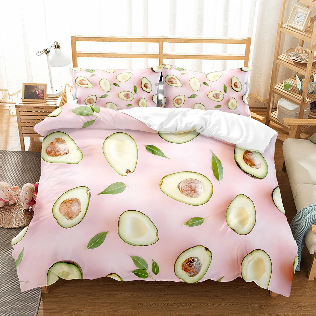 Avocado Duvet Cover Set Fresh Fruit Pattern Comforter Cover Double Single Size for Kids Teen Adults Bedding Set with Pillowcase