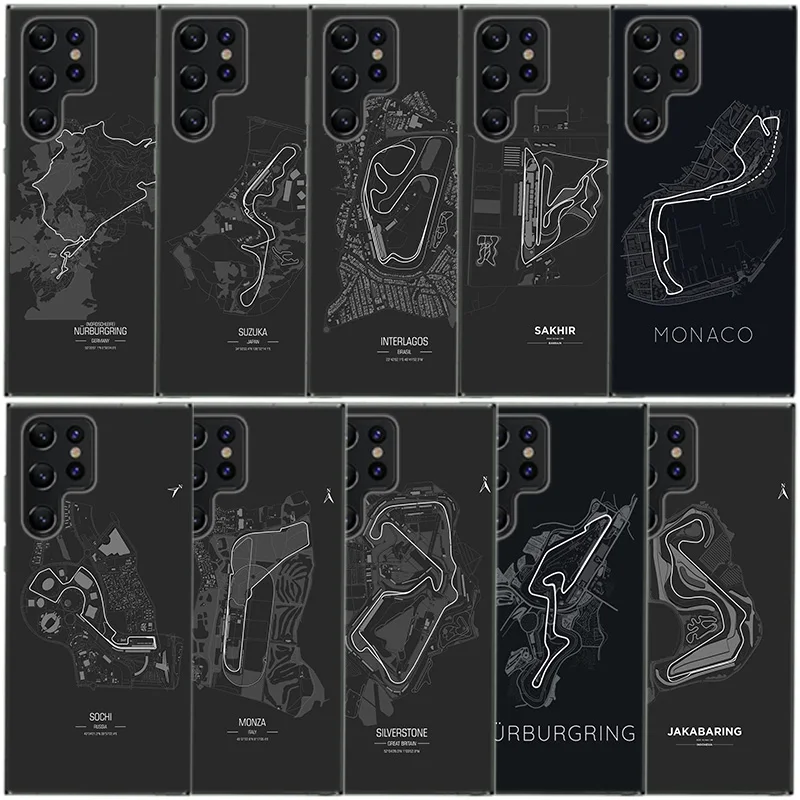 Formula1 Racing Circuits Clear Phone Case For Samsung Galaxy S20 S21 S23 FE S22 Plus S24 Ultra S10 S10E S9 S8 Soft Back Cover