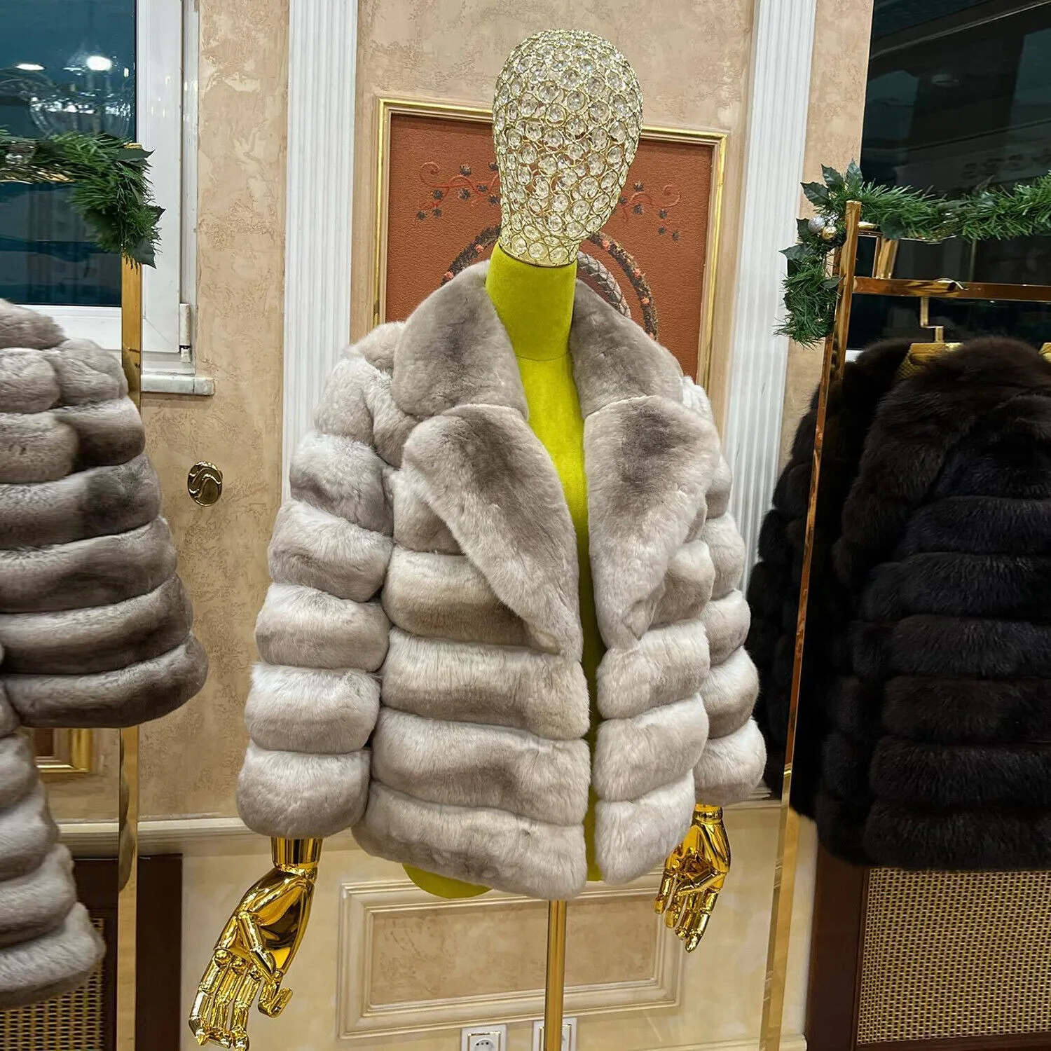 Mode Frauen echte Rex Kaninchen Pelz Anzug Kragen Mantel Winter warme Chinchilla Jacke Damen bekleidung Trend neu in Mänteln