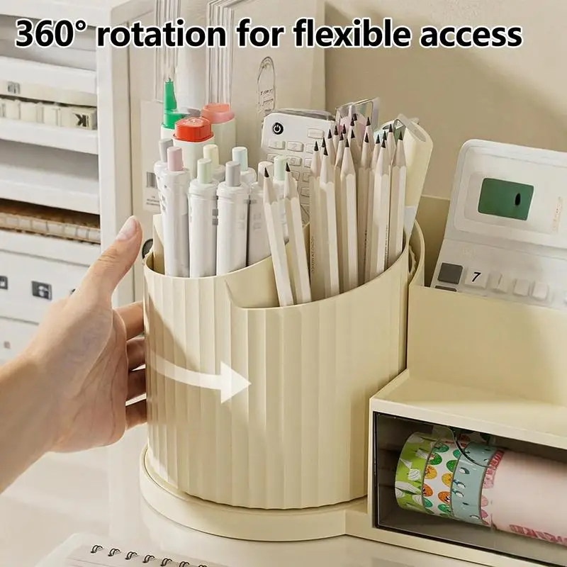 

Rotating Pencil Holder For Desk 360-Degree Rotating Desk Storage Box Drawer Attached Compartmentalized Container Stationery