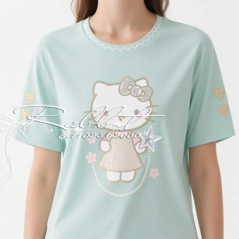 

2025 Summer Fashion Elegant New Hello Kitty Fashion T-shirt Women's Parent Child 3D Printed Y2k Casual T-shirt