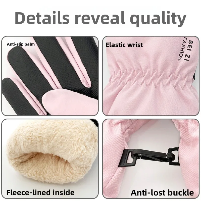 Womens Winter Ski Gloves Touch Screen Waterproof Windproof Thermal Insulated Thickened Velvet Warm Outdoor Riding Snow Gloves