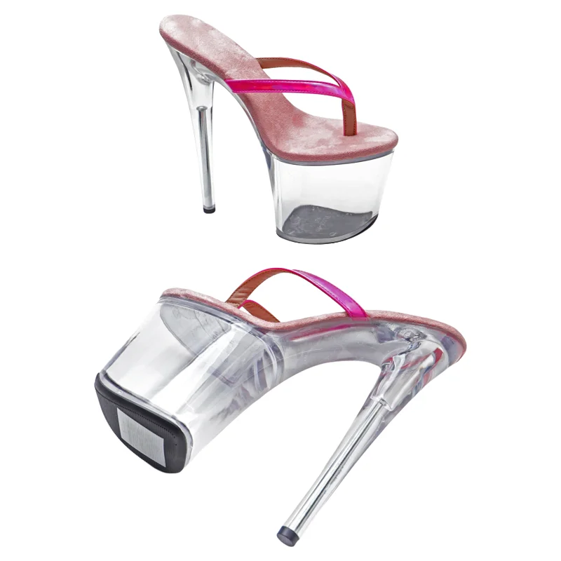 Sepatu Hak Tinggi Platform Transparan Leecabe 8 Inci/20cm dengan Bagian Atas PU Mengkilap, Sandal Pesta, Sepatu Pole Dancing