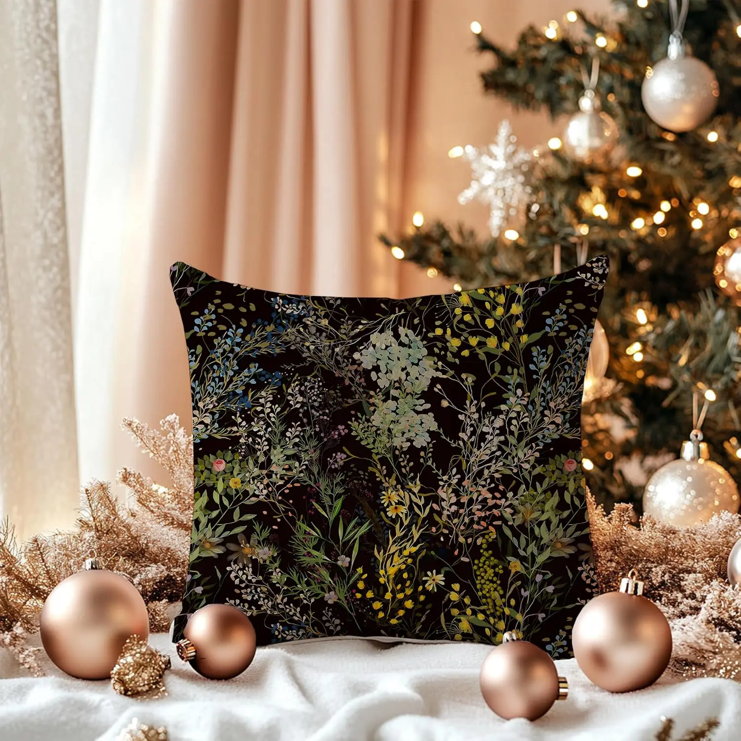 Dark Cottagecore Plant Floral Pillow Covers 18x18 Double-Sided, Flower Room Decor, Vintage Rustic 1pcsColorful Wildflower Botani