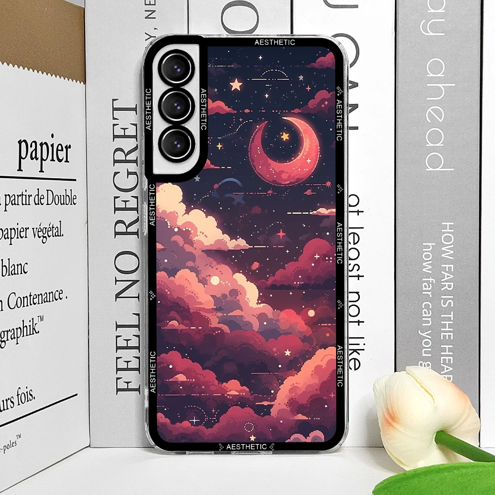 Beautiful Y2K Cute Clouds Moon Aesthetic Phone Case for Samsung Galaxy S25 S24 S20 S21 FE S22 Plus S23 Ultra 5G Soft Cover Funda