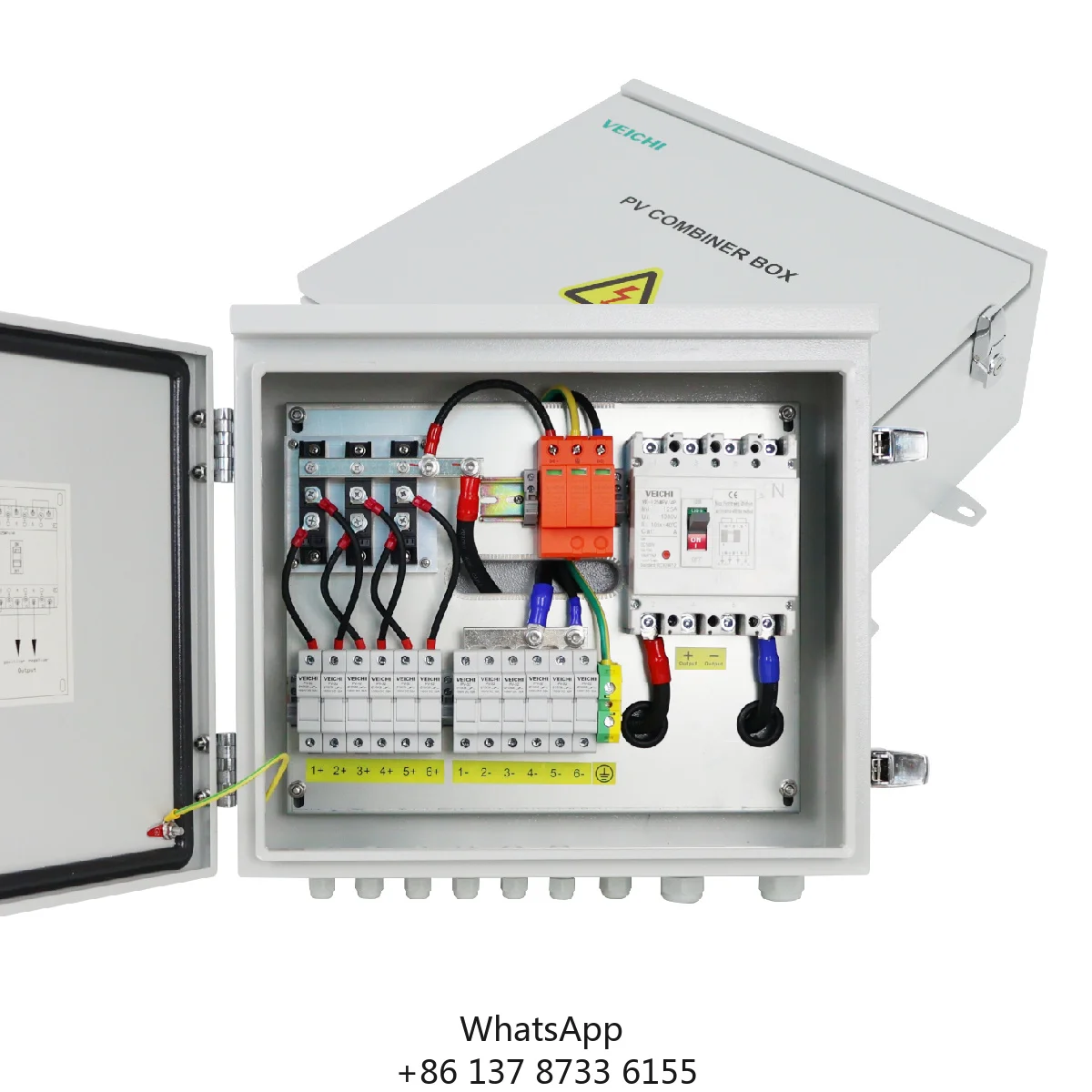 VEICHI 1000V 10A 15A 20A 25A IP65 IP66 Waterproof Wall Mounting Padlockable Latch 16 Input 1 Output Solar PV DC Combiner Box