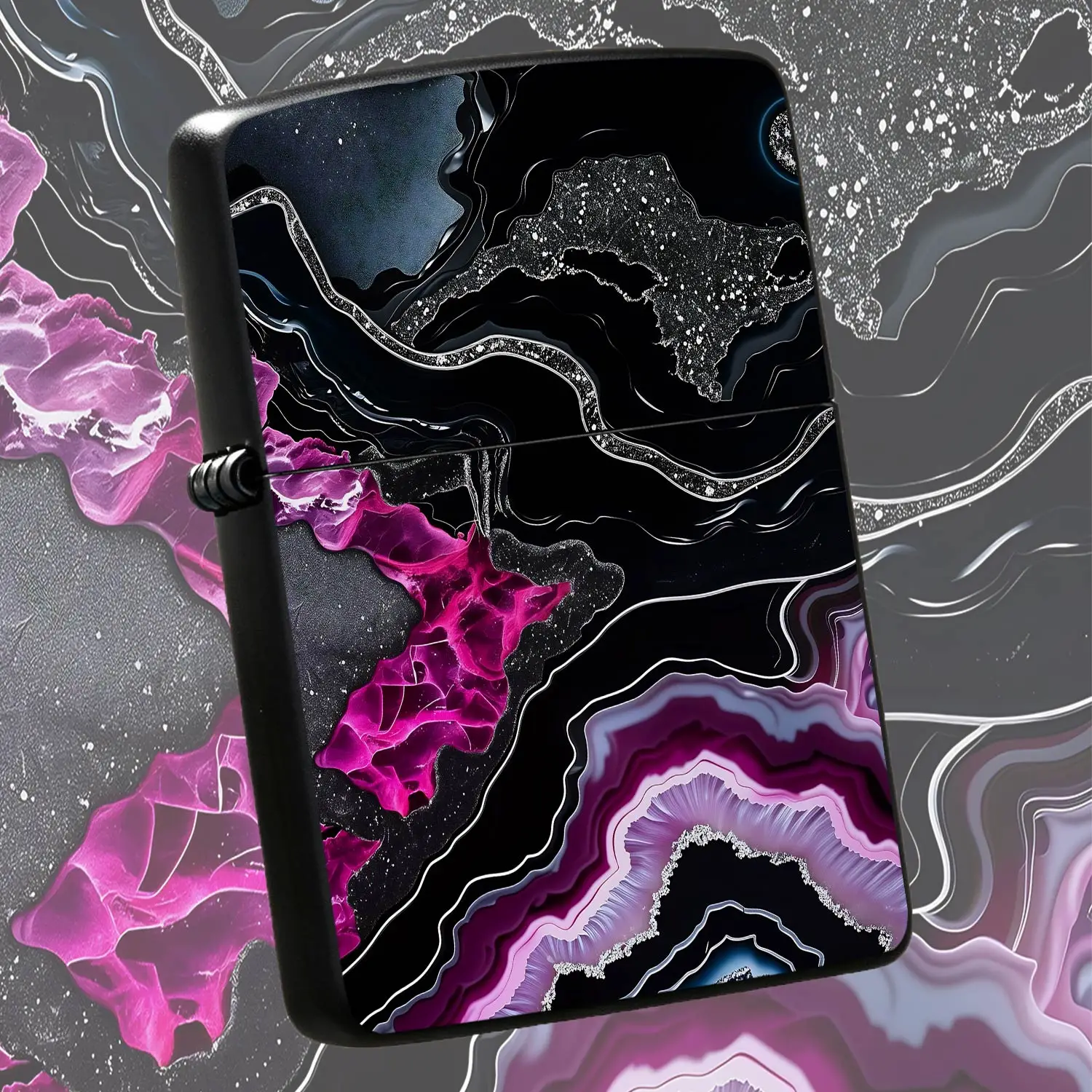 Creative Artistic Marbled Lighter, Abstract Neon Purple Black Agate Pattern Design, Portable Sleek All-Scene Usable Accessory, Exquisite Trendy Practical Present For Daily Use And Gifting A Humorous And Interesting Lighter