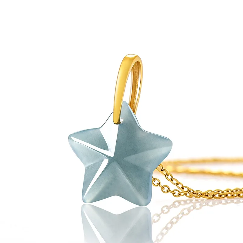 Natural Burmese Jadeite Star Pendant Necklace Real Jade Fashion Gemstone Vintage Talismans 18K Gold Plated Gifts for Women