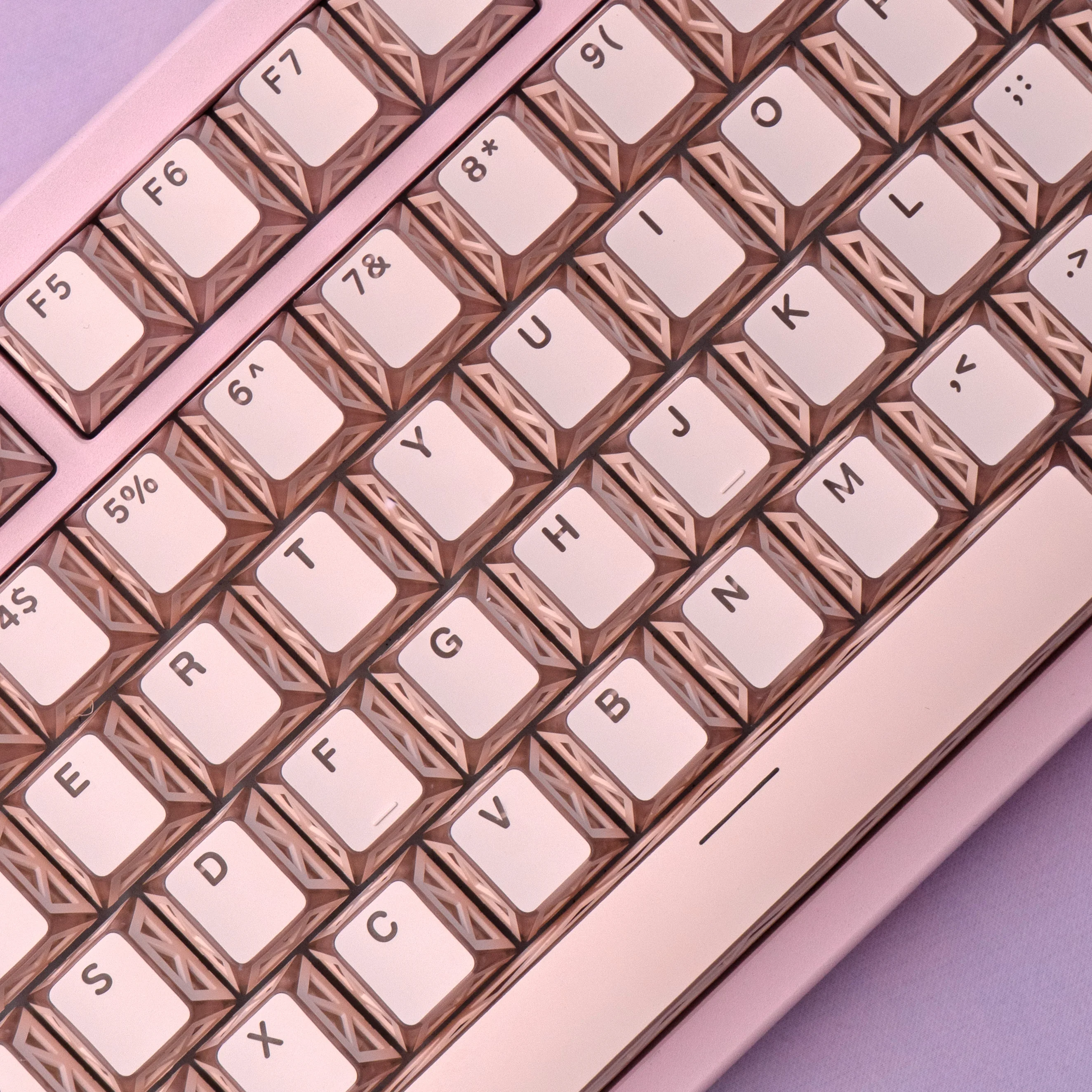 Mintcaps Pink Hollow LumGuard Keycaps PBT Double Shot Faceted Shine Through Keycap Sets For Custom MX Mechanical Keyboard view 6