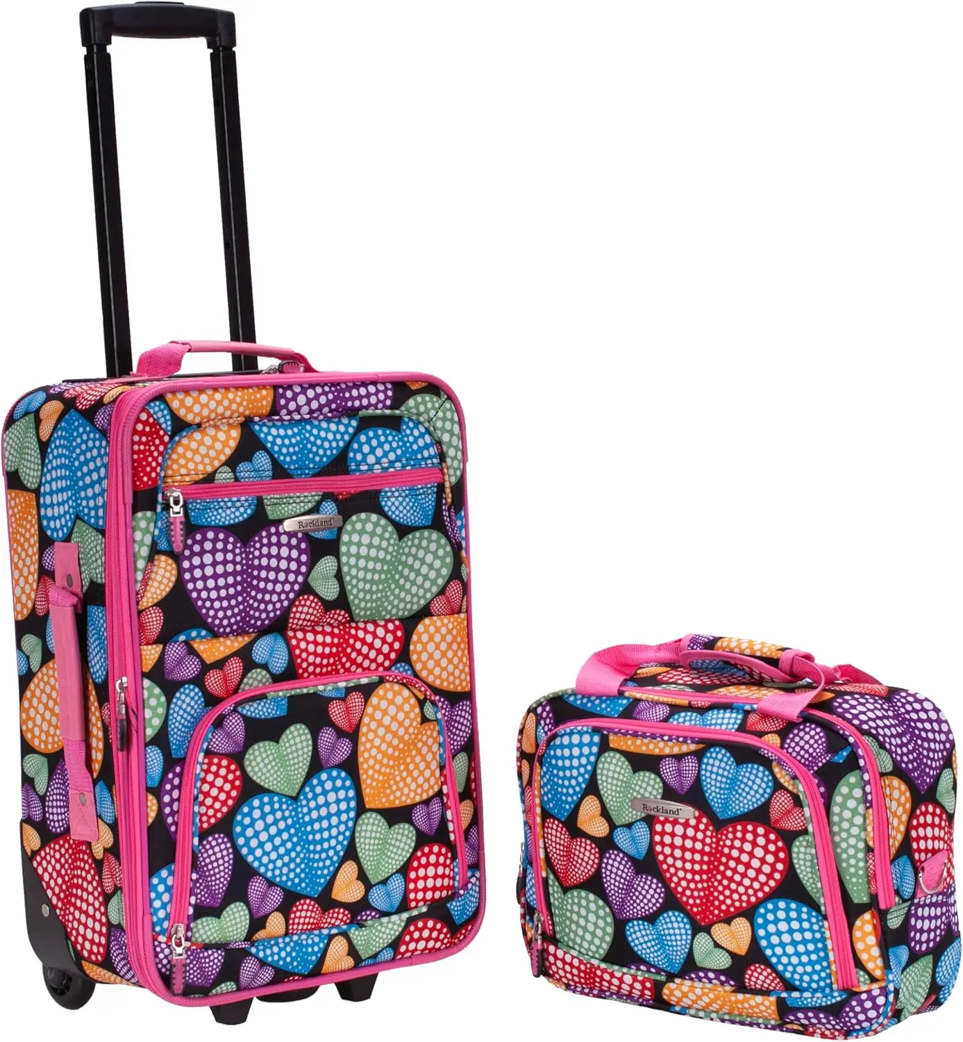 

Набор расширяемых мягких чемоданов, 2 штуки (14/19 дюймов), новый дизайн с сердечками для стильных путешествий