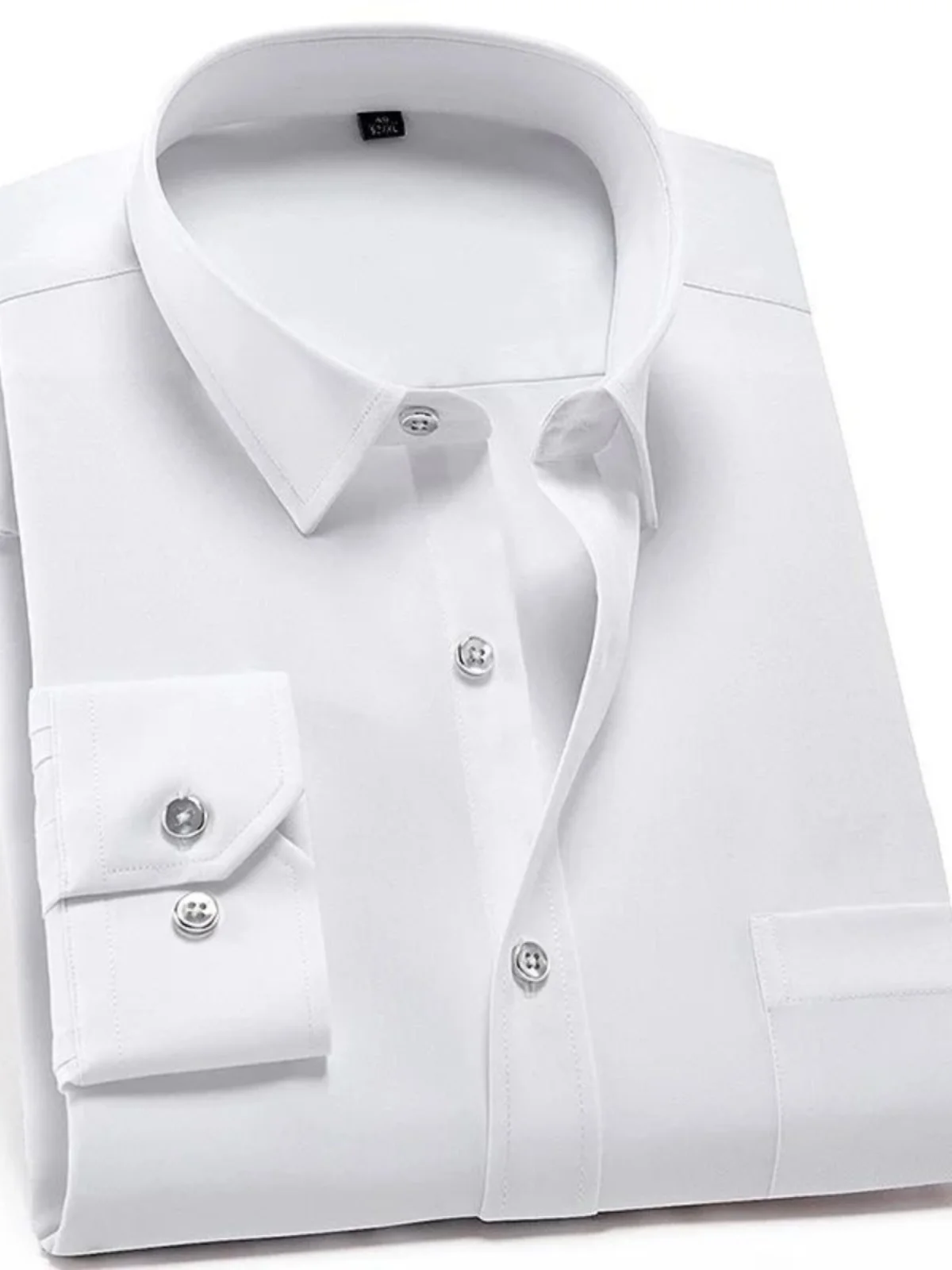 

Men's Pure Color Elastic Long Sve irt Casual Flip-Collar Full-Length Button-Up Faionable Autumn Wear Versatile M Ga...
