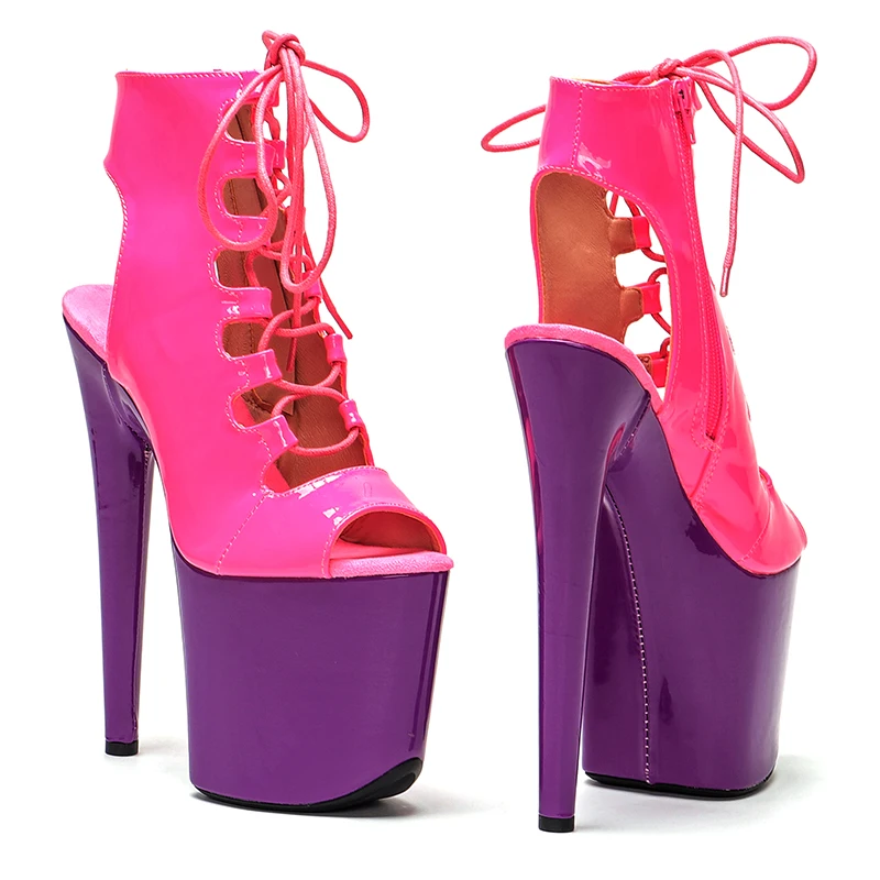 Leecabe  20CM/8inches Patent  PU upper  High Heel  platform Boots Trend fashion party stripper heel  Pole Dance boots