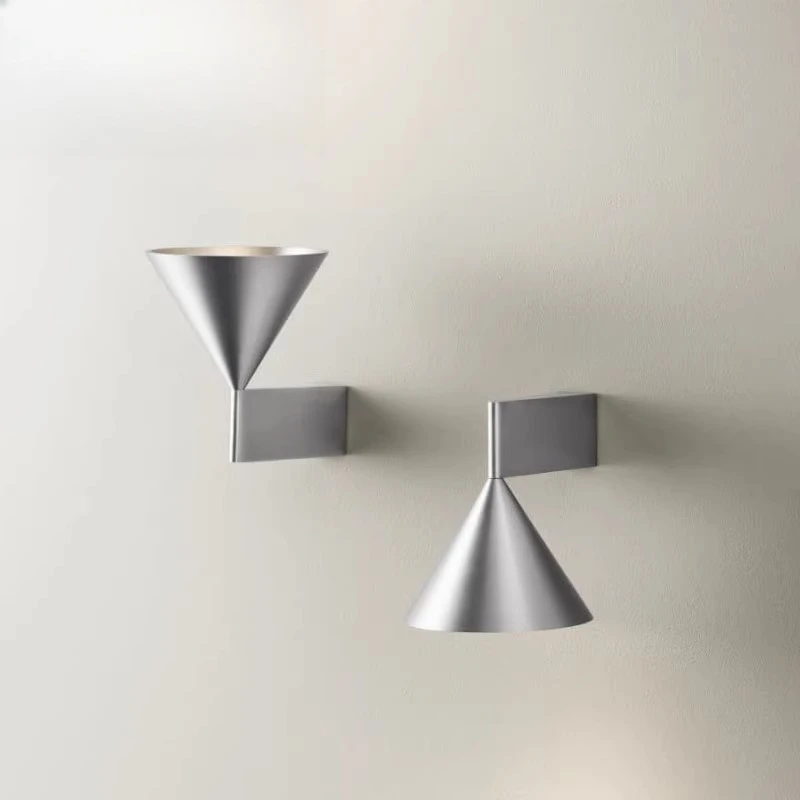 

Minimalist bedroom bedside wall lamp New conical geometric minimalist designer background wall material, aluminum