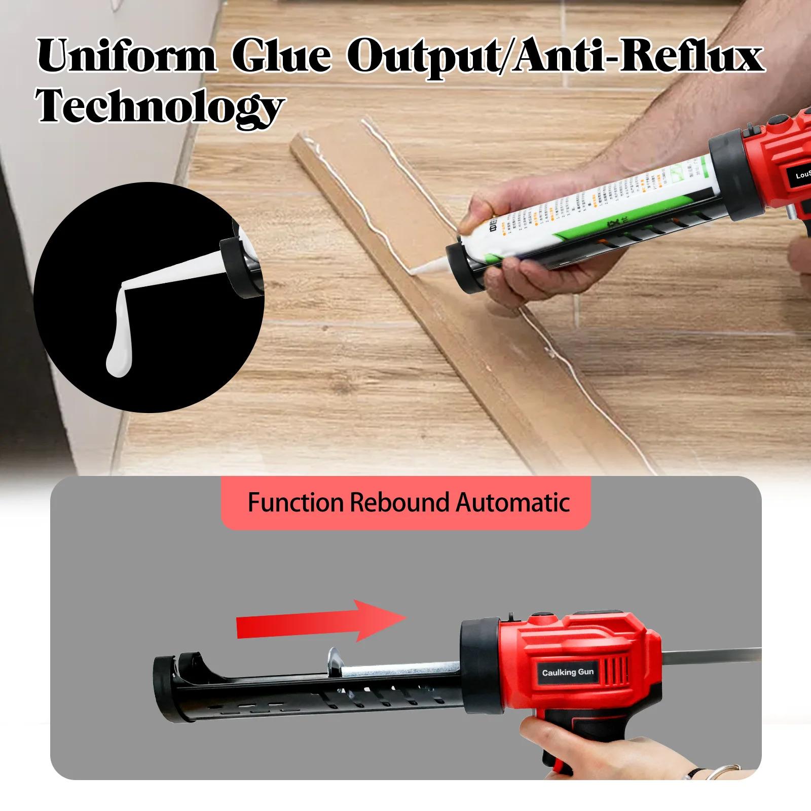 Electric Caulking Gun 10oz/300ml Cordless Caulk Gun 4 Adjustable Speeds with LED Light for Milwaukee 18V Battery (No Battery) image 4