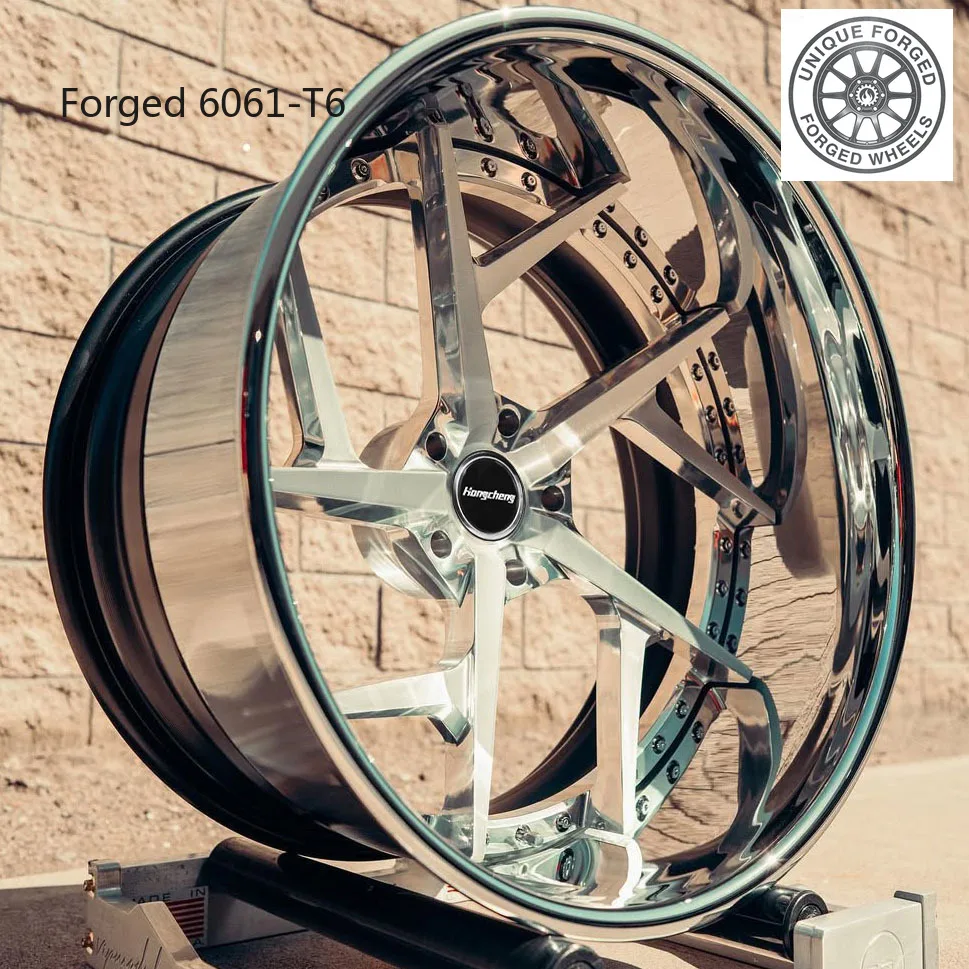 2026 New Custom 2 Piece Polished Silver Brushed Gold Black Barrels 5 Spoke Deep Concave Wheel Rims