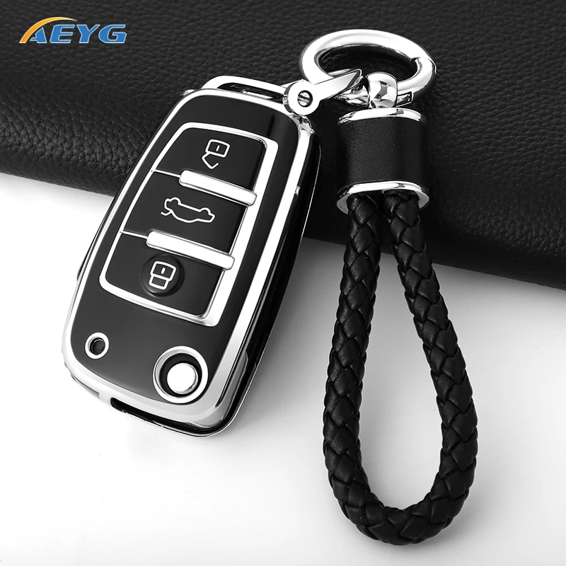 TPU Car Key Case Cover Shell Fob For Audi A3 A4 B6 B7 B8 A6 C5 C6 RS3 S1 S3 Q3 Q5 Q7 TT Protector Holder Keyless Auto Fob