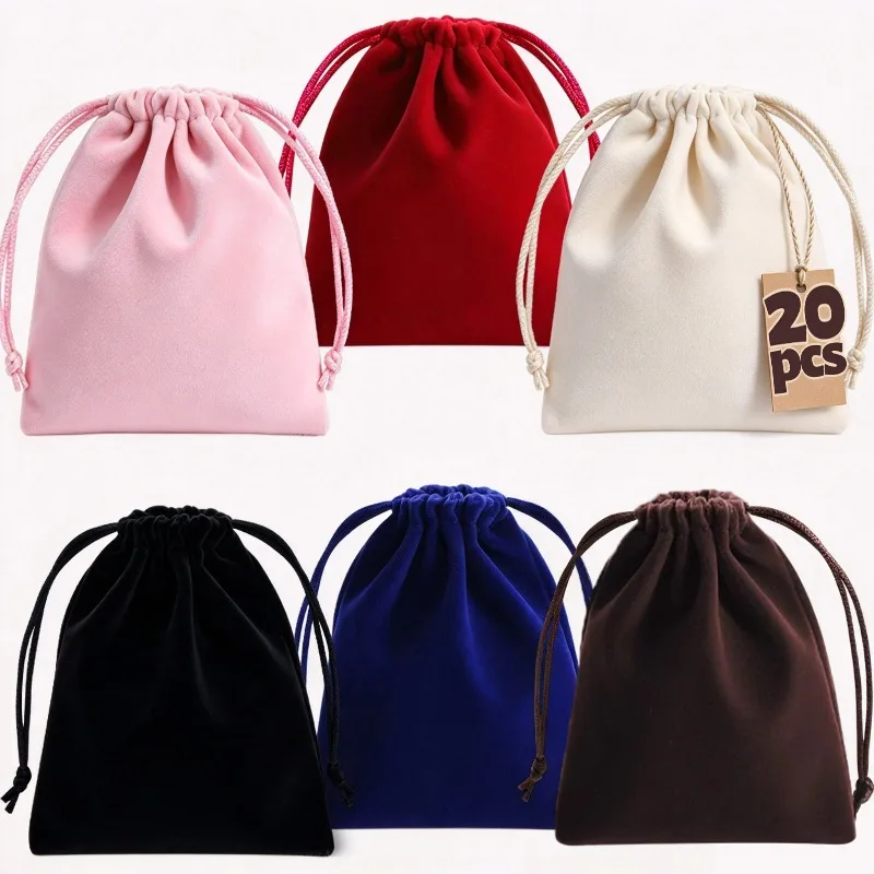 1/20Pcs Flocking Velvet Drawstring Bags High Quality Soft Velvet Christmas Jewelry Gift Display Packaging Drawstring Pouches