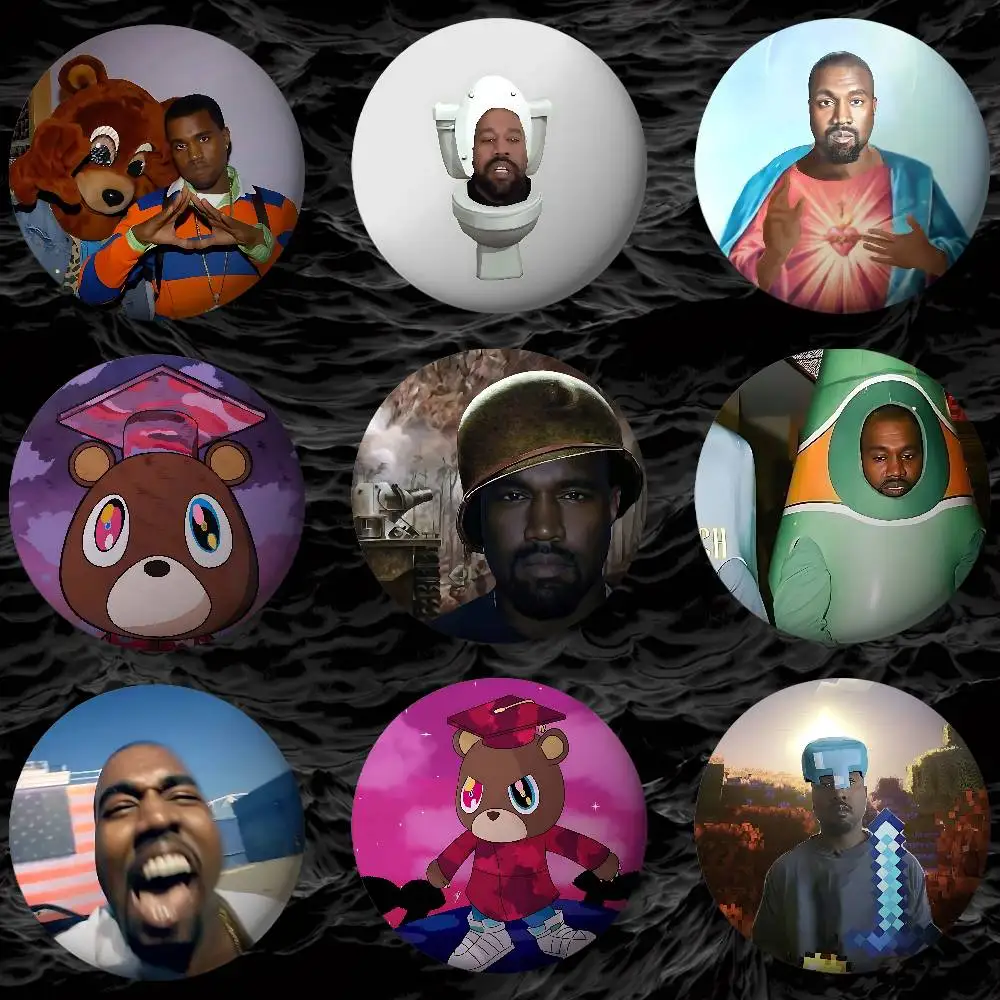 Singer K-Kanye Cool West Badges Badges Cartoon Round Brooches On Backpack Jacket Acrylic Button Pins Collection Gifts