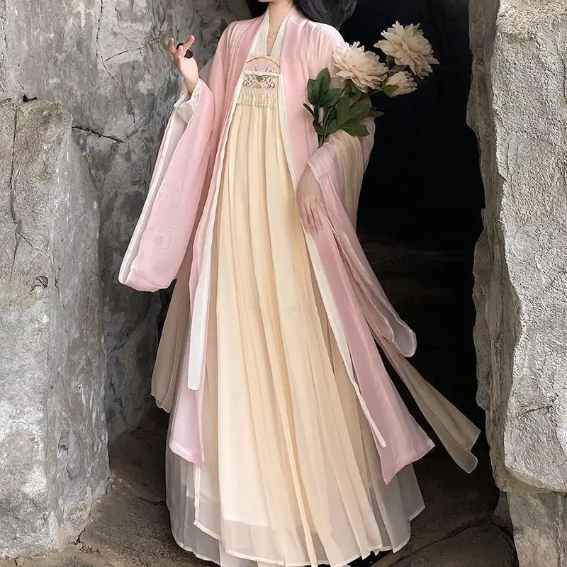 จีนแบบดั้งเดิมชุดกระโปรง Original Song Dynasty Hanfu หญิง Chic Fairy สีชมพูเต้นรําคอสเพลย์เครื่องแต่งกายชุดเจ้าหญิง
