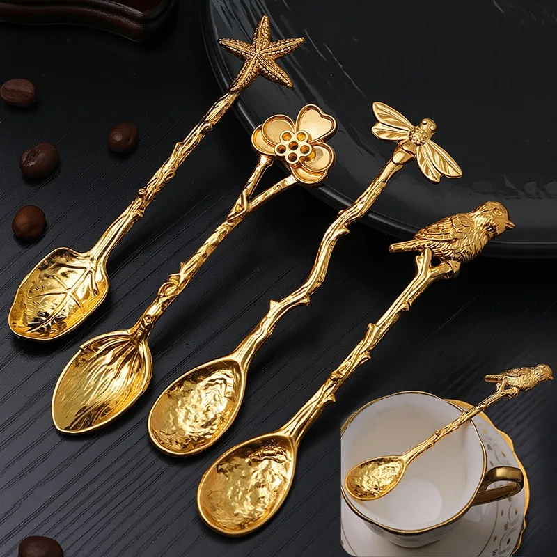 11CM Retro Metal Coffee Spoon Dragonfly Shape Ice Cream Dessert Mixing Teaspoon Kitchen Tableware