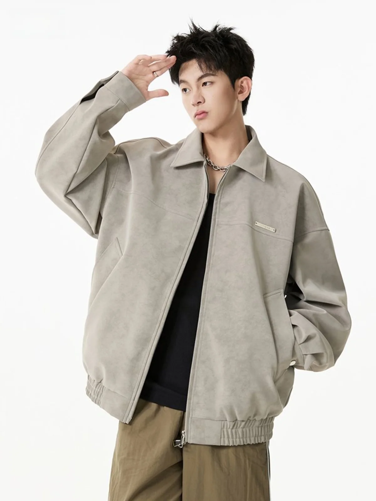 

Retro American PU Leather Jaet Men's Trendy New Sle Turn-down Collar Haome Loose High Street Motorcycle Clothes