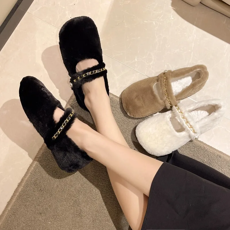 New Style Fashion Women's Shoes Casual Female Sneakers Soft Shallow Mouth Dress Flats Women Loafers Fur Autumn Round Toe Shoes