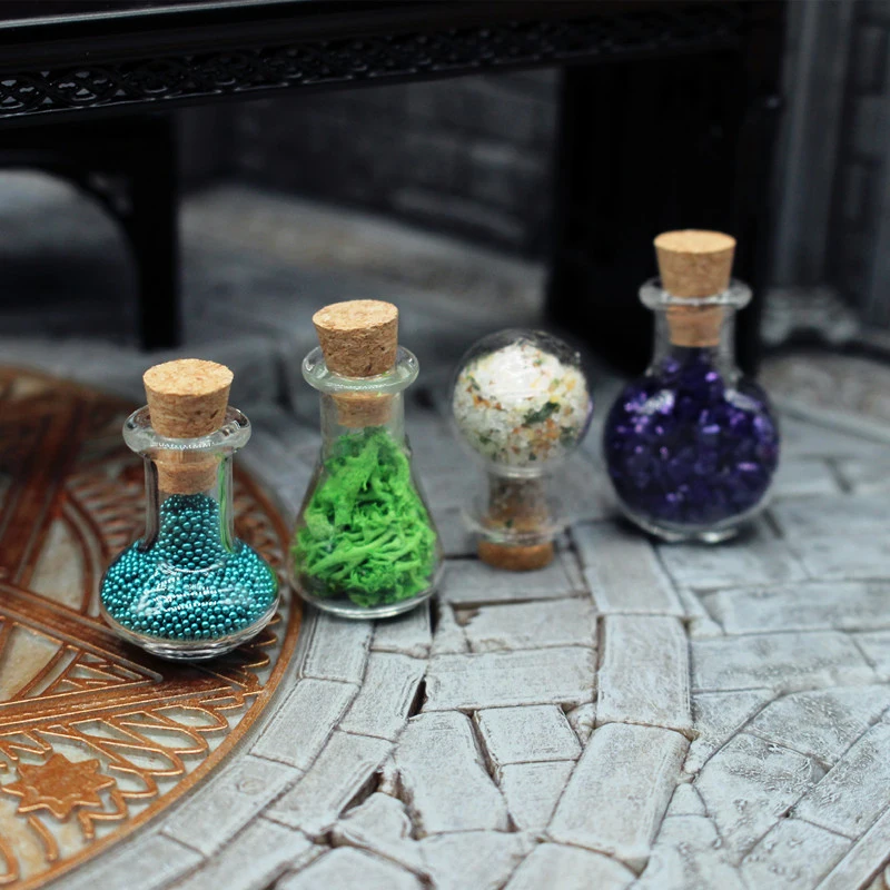 Hot 4Pcs Dollhouse Simulation Magic Potion Mineral Bottle Potion Mini Cork Glass Vials Halloween Decor Model Holiday Accessories - view 6