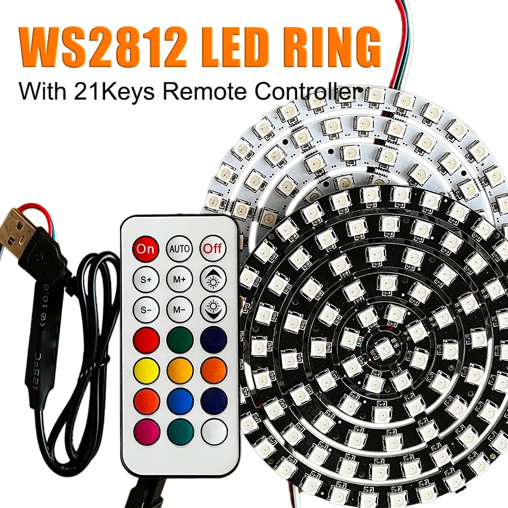 DIY LED 링 USB RF 리모컨, 개별 주소 지정 가능, WS2812, 5050 RGB, 원형 모듈 8 ~ 241LED, DC5V, WS2812B, 21 키