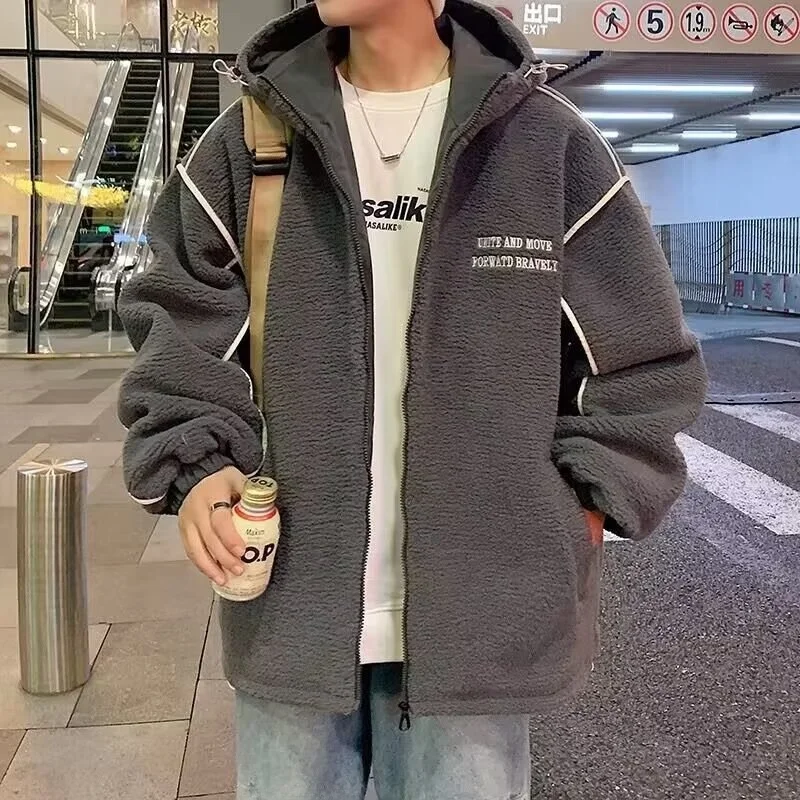 

Мужская осенне-зимняя новая утепленная куртка из овечьего меха свободного кроя, модное повседневное пальто из полиэфирного волокна с круглым низом и молнией