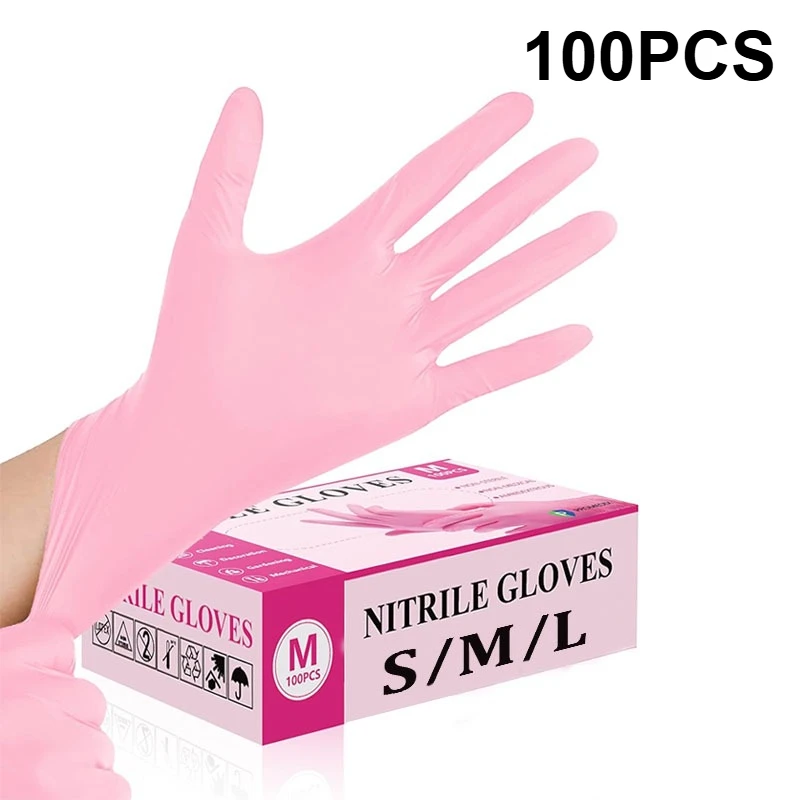 10-100PCS Pink Disposable Nitrile Gloves Waterproof Anti-static Not Latex Not Powder Cleaning Safety Gloves for Kitchen Cooking