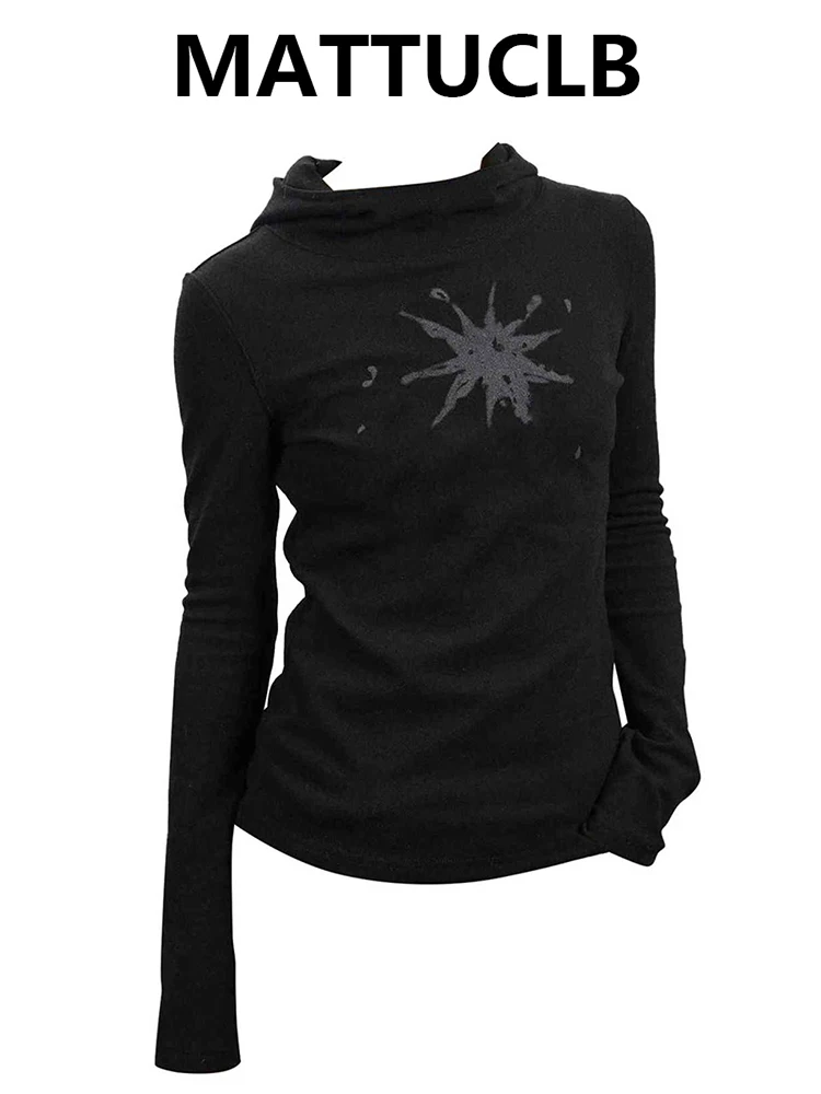 

Women's Hoodies Top Gothic Dark Academia Japanese Y2k Long Sleeve Design T-Shirts Korean Fashion Tees 2000s High Street Tide